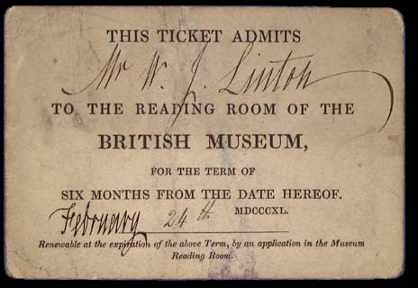 W.J.リントンの大英博物館図書室への入場券